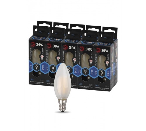 Лампа светодиодная F-LED B35-9w-840-E14 frost (филамент, свеча мат, 9Вт, нейтр, E14)  Б0046996  ЭРА