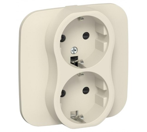 FLITE Розетка 2-ая с заземлением со шторками быстрозажимные клеммы 16А РСш12-1-А-ФлСл сливочный  FI-R24A-16-1-K86  IEK