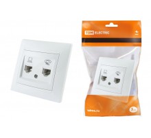 Розетка телефонная RJ11 + компьютерная RJ45 белая "Лама"   SQ1815-0019  TDM