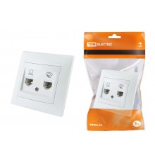 Розетка телефонная RJ11 + компьютерная RJ45 белая "Лама"   SQ1815-0019  TDM
