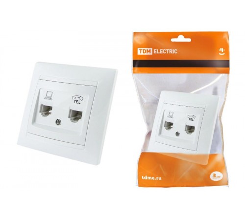 Розетка телефонная RJ11 + компьютерная RJ45 белая "Лама"   SQ1815-0019  TDM