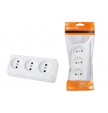 Розетка 3-х местная горизонтальная 2П открытой установки IP20 10A белая "Ладога"  SQ1801-0124  TDM