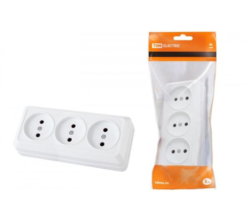 Розетка 3-х местная горизонтальная 2П открытой установки IP20 10A белая "Ладога"  SQ1801-0124  TDM