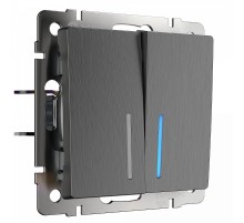 W1120104/ Электроустановочные изделия - Выключатель двухклавишный с подсветкой (графит рифленый)