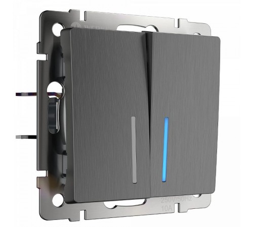 W1120104/ Электроустановочные изделия - Выключатель двухклавишный с подсветкой (графит рифленый)