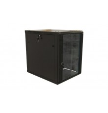 TWB-2768-GP-RAL9004 Шкаф настенный 19-дюймовый (19"), 27U, 1304x600х800мм, стеклянная дверь с перфорацией по бокам, цвет черн. 480831  Hyperline