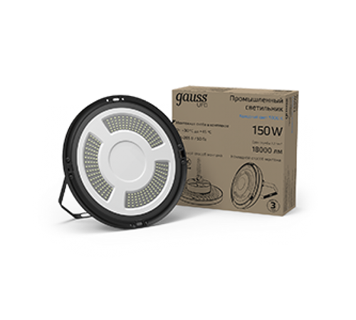 Светильник светодиодный подвесной UFO 150W 18000lm 5000K 175-265V IP65 D260*88мм черный скобка в комплекте  821536350  Gauss