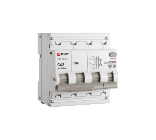 Выключатель автоматич. дифференциального тока селективный АВДТ-63N (S) 3P+N 63А 300мА C тип AC электромеханический 6кА PROXIMA  D63N46MS63C300  EKF