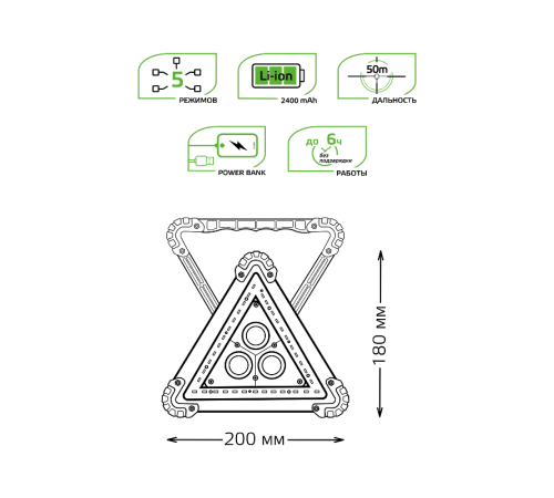 Фонарь автомобильный GFL802 15W 800Lm Li-ion 2400mAh LED 1/12/24  GF802  Gauss