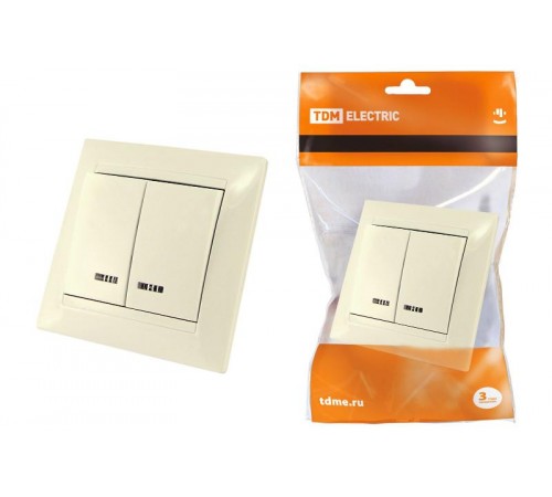 Выключатель 2 кл. с подсветкой 10А сл. кость "Лама"   SQ1815-0105  TDM