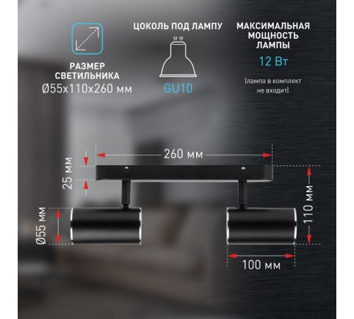 Светильник настенно-потолочный спот OL35-2 BK MR16 GU10 IP20 черный хром  Б0056364  ЭРА