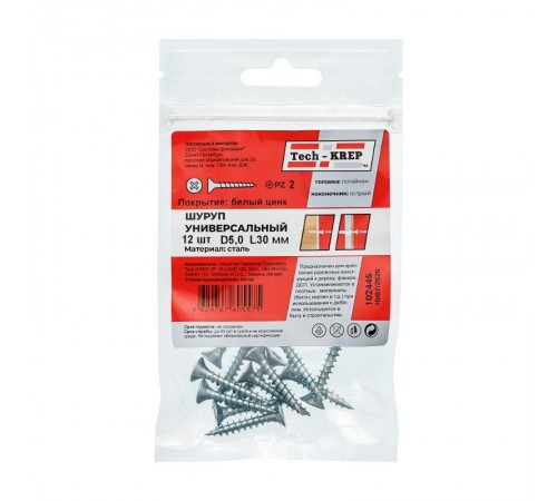 Саморез ШУц 5,0х30 пот. гол. (12 шт) - пакет ( 0,036 кг)  102445  Tech-KREP