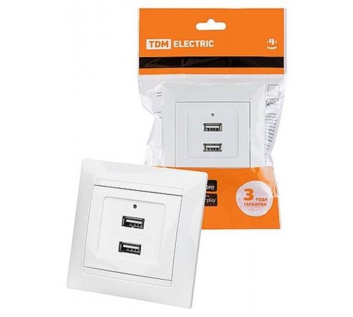 Розетка 2USB порт 2,1А 5В белая "Лама"   SQ1815-0041  TDM