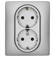 Inspiria Алюминий Розетка 2-ая с заземлением со шторками в сборе 16А 250В винтовые зажимы  673452  Legrand