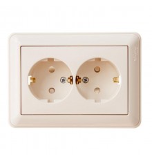 W59 Слоновая кость Розетка 2-ая с заземлением с защитными шторками (в сборе)  RS16-255-28  SE