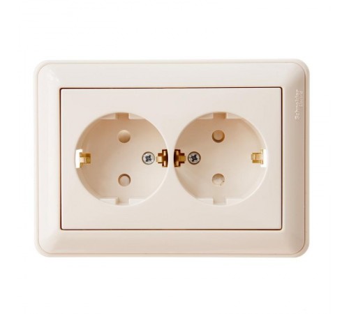 W59 Слоновая кость Розетка 2-ая с заземлением с защитными шторками (в сборе)  RS16-255-28  SE