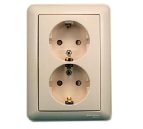 W59 Слоновая кость Розетка 2-ая с заземлением с защитными шторками (в сборе)  RS16-255-28  SE