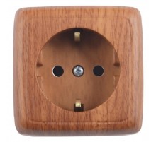Розетка открытой установки, одноместная, с заземляющим контактом, со шторкой, с изолирующй пластиной, цвет дуб  РА16-114-05  HEGEL
