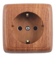Розетка открытой установки, одноместная, с заземляющим контактом, с изолирующй пластиной, цвет дуб  РА16-113-05  HEGEL