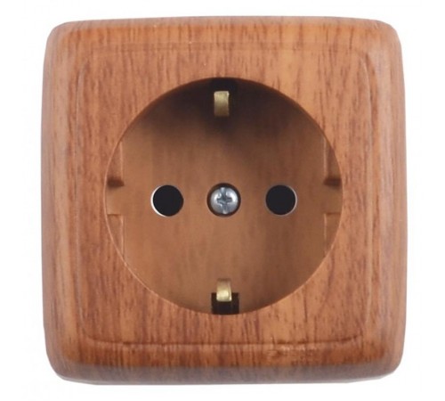 Розетка открытой установки, одноместная, с заземляющим контактом, со шторкой, с изолирующй пластиной, цвет дуб  РА16-114-05  HEGEL