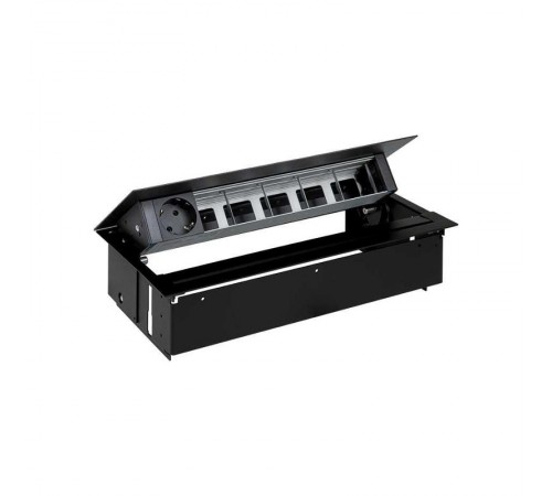 Simon S400 Врезной розеточный блок с крышкой и мет. вводом, 1x2P+E, 5 пустых отверстий, черный, Simon 400  45601000-138  Simon