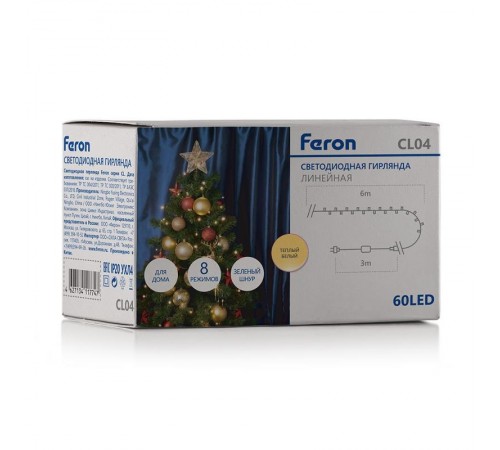 Светодиодная гирлянда CL04 линейная 6м +1.5м230V 2700K с питанием от сети  32297  Feron