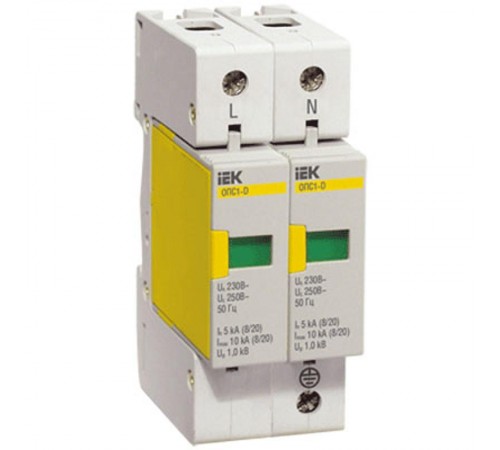 Ограничитель импульсного перенапряжения ОПС1-D 2Р In=5kA Un=230B Im=10kA  MOP20-2-D  IEK