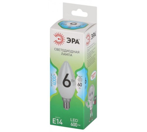 Лампа светодиодная  GREEN LINE LED B35-6W-840-E14 GL E14 6 Вт свеча яркий белый свет  Б0067109  ЭРА