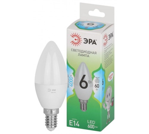 Лампа светодиодная  GREEN LINE LED B35-6W-840-E14 GL E14 6 Вт свеча яркий белый свет  Б0067109  ЭРА