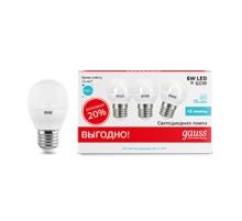 Лампа светодиодная Elementary Шар 6W 4100K E27 (3 лампы в упаковке) LED 1/40  53226T  Gauss