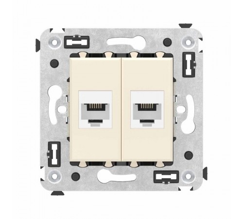 Телефонная розетка RJ-12 без шторки в стену двойная, "Avanti", "Ванильная дымка"  4405614  DKC