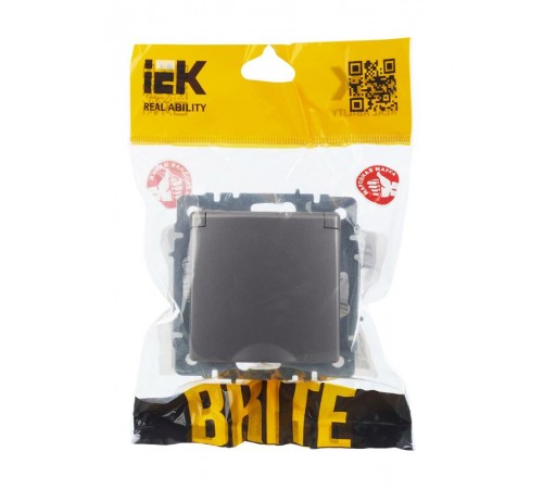 BRITE Розетка с заземлением со шторками с кр. 16А IP44 РСбш10-3-44-БрС сталь  BR-R16-16-44-K46  IEK