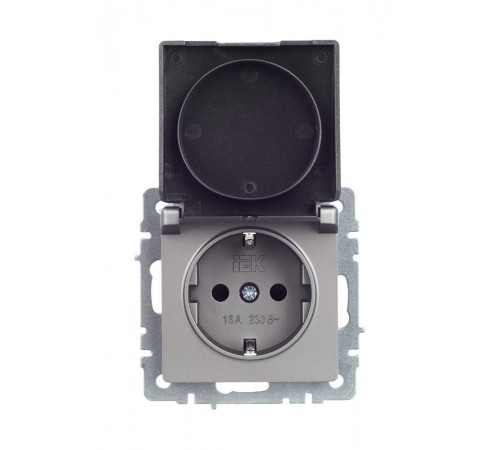 BRITE Розетка с заземлением со шторками с кр. 16А IP44 РСбш10-3-44-БрС сталь  BR-R16-16-44-K46  IEK