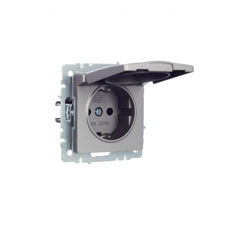BRITE Розетка с заземлением со шторками с кр. 16А IP44 РСбш10-3-44-БрС сталь  BR-R16-16-44-K46  IEK
