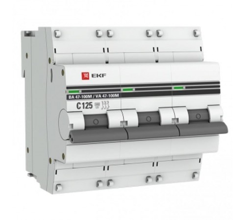 Выключатель автоматический трехполюсный 3P 125А (C) 10kA ВА 47-100M с электромагнитным расцепителем PROxima  mcb47100m-3-125C-pro  EKF