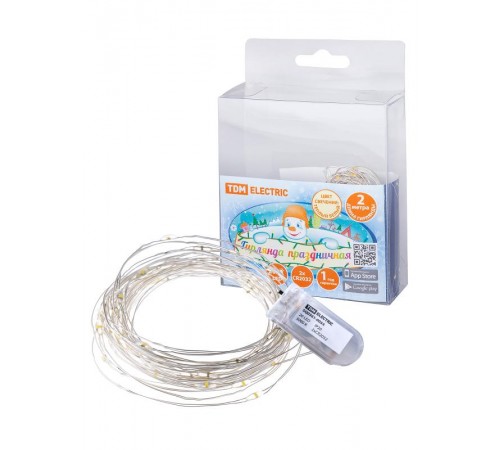 Гирлянда светодиодная "Роса20" 20LED, 2м, 3000К, 2хCR2032 ,  SQ0361-0054  TDM ELECTRIC