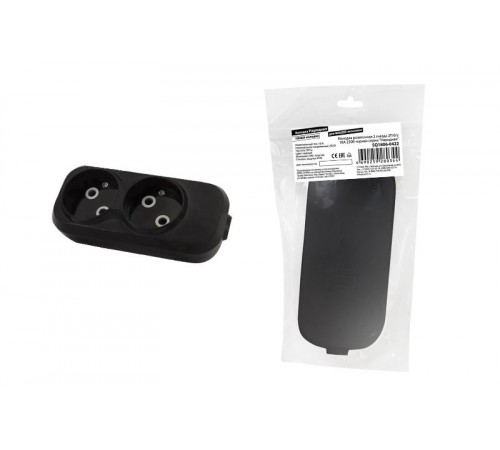 Колодка розеточная 2 гнезда 2П б/з 10А 250В черная серии "Народная"  SQ1806-0422  TDM