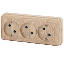 Розетка Intro Quadro 2-205-11 без заземления трехместная 3х2P, 16А-250В, IP20, ОУ, сосна  Б0053817  Intro