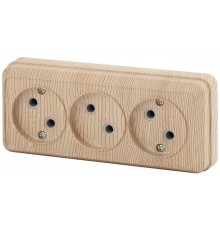 Розетка Intro Quadro 2-205-11 без заземления трехместная 3х2P, 16А-250В, IP20, ОУ, сосна  Б0053817  Intro