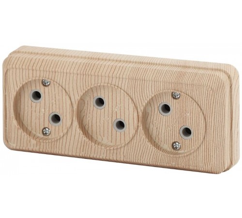 Розетка Intro Quadro 2-205-11 без заземления трехместная 3х2P, 16А-250В, IP20, ОУ, сосна  Б0053817  Intro