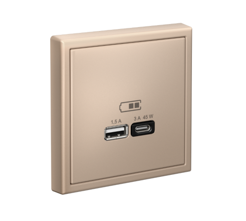 ArtGallery Песочный Розетка USB A + тип-C 45Вт высокоскор.заряд. QC, PD, механизм  GAL001229  SE