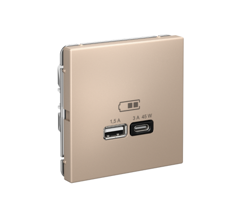 ArtGallery Песочный Розетка USB A + тип-C 45Вт высокоскор.заряд. QC, PD, механизм  GAL001229  SE