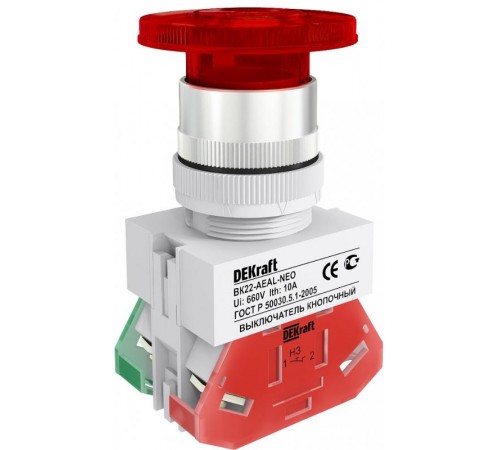 Выкл. кноп. грибок с фикс. AEAL 22 мм Цвет:КРАСНЫ  25034DEK  DEKraft