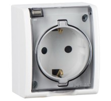Белый Розетка с/з Schuko, с крышкой полупрозрачной, IP54, 16А 250В, винт. зажим  1594445-030  Simon