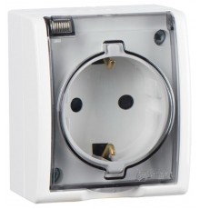 Белый Розетка с/з Schuko, с крышкой полупрозрачной, IP54, 16А 250В, винт. зажим  1594445-030  Simon