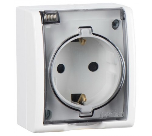 Белый Розетка с/з Schuko, с крышкой полупрозрачной, IP54, 16А 250В, винт. зажим  1594445-030  Simon