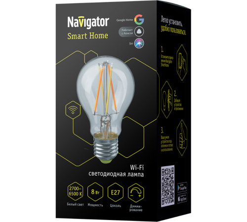 Лампа светодиодная управляемая "Умный дом" NLL-F-A60-8-230-WWW-E27-WIFI  80554   Navigator