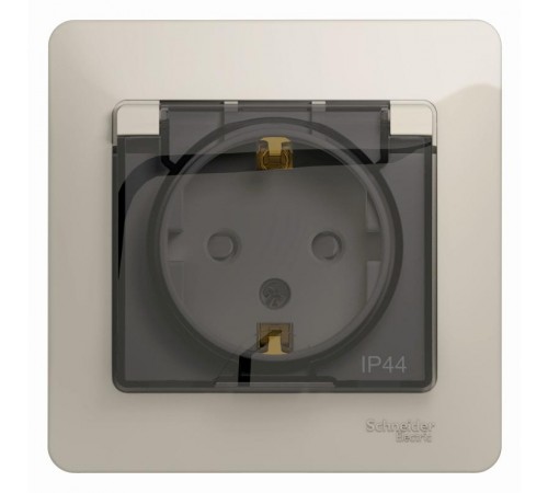 Glossa Молочный Розетка с заземлением со шторками с крышкой IP44 (в сборе)  GSL000948  SE