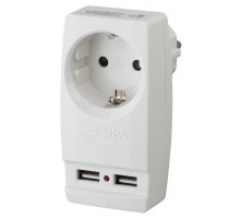 Адаптер SP-1e-USB-W "Polynom" 1гн 220V + 2xUSB 2100mA, c заземл, (белый) (10/60/1440)  Б0026332  ЭРА