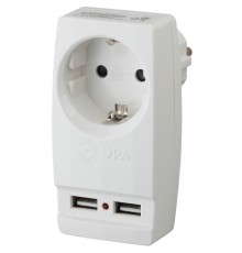 Адаптер SP-1e-USB-W "Polynom" 1гн 220V + 2xUSB 2100mA, c заземл, (белый) (10/60/1440)  Б0026332  ЭРА